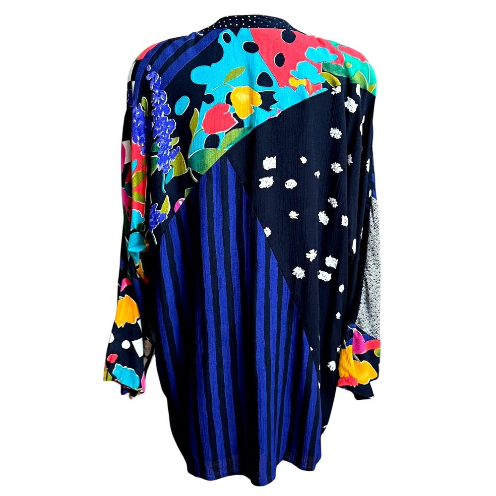 Carol Little Patchwork Vintage Jacket Size 4 Oversize 100% Rayon Long Sleeves - Picture 4 of 10